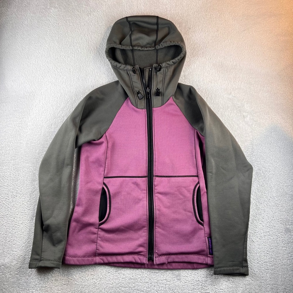 Melanzana Full Zip Grid Fleece Hoodie Purple Olive Womens S READ